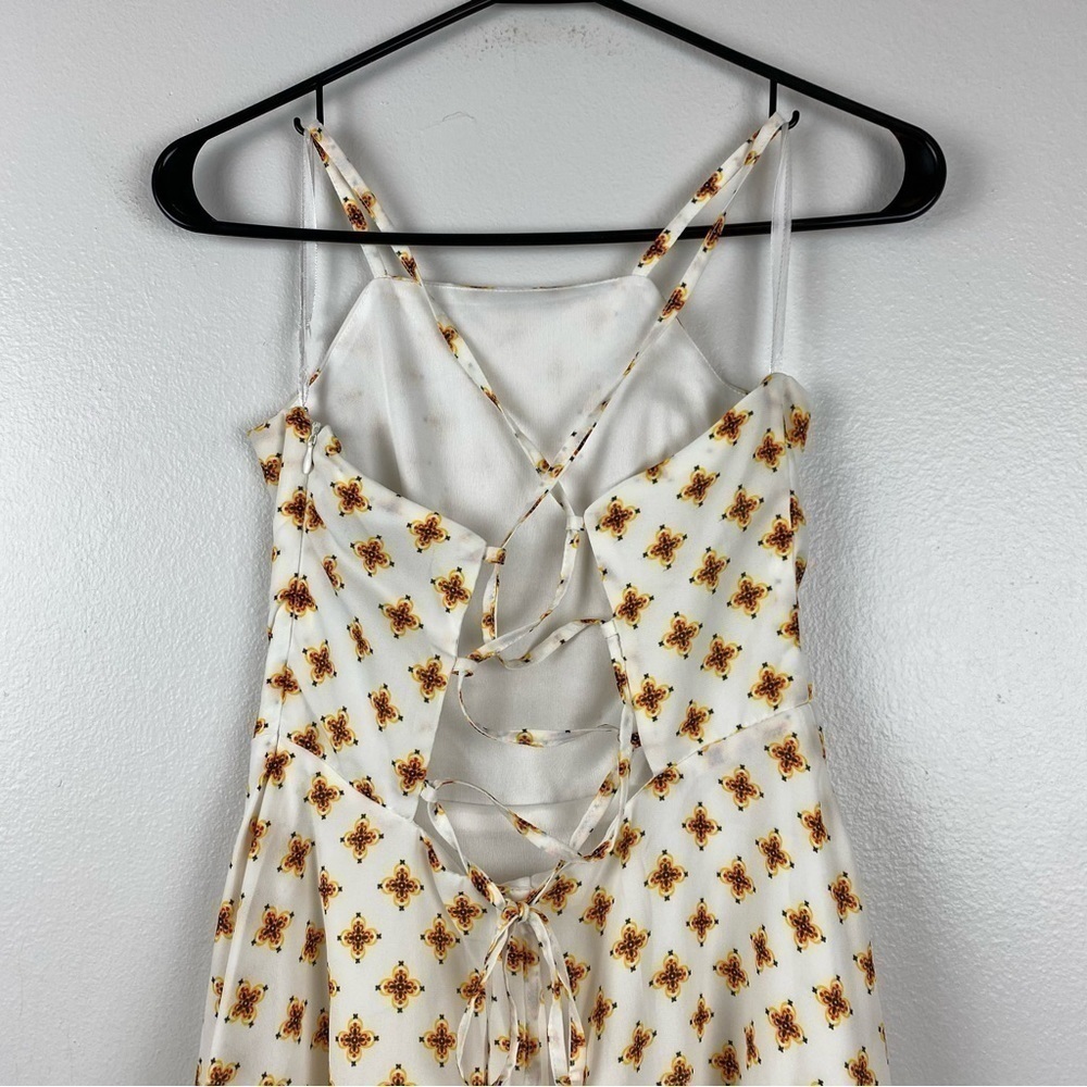 Lulu's Bloom of Youth Ivory Print Apron Neck Open Back Skater Mini Dress Size XS - Picture 7 of 10